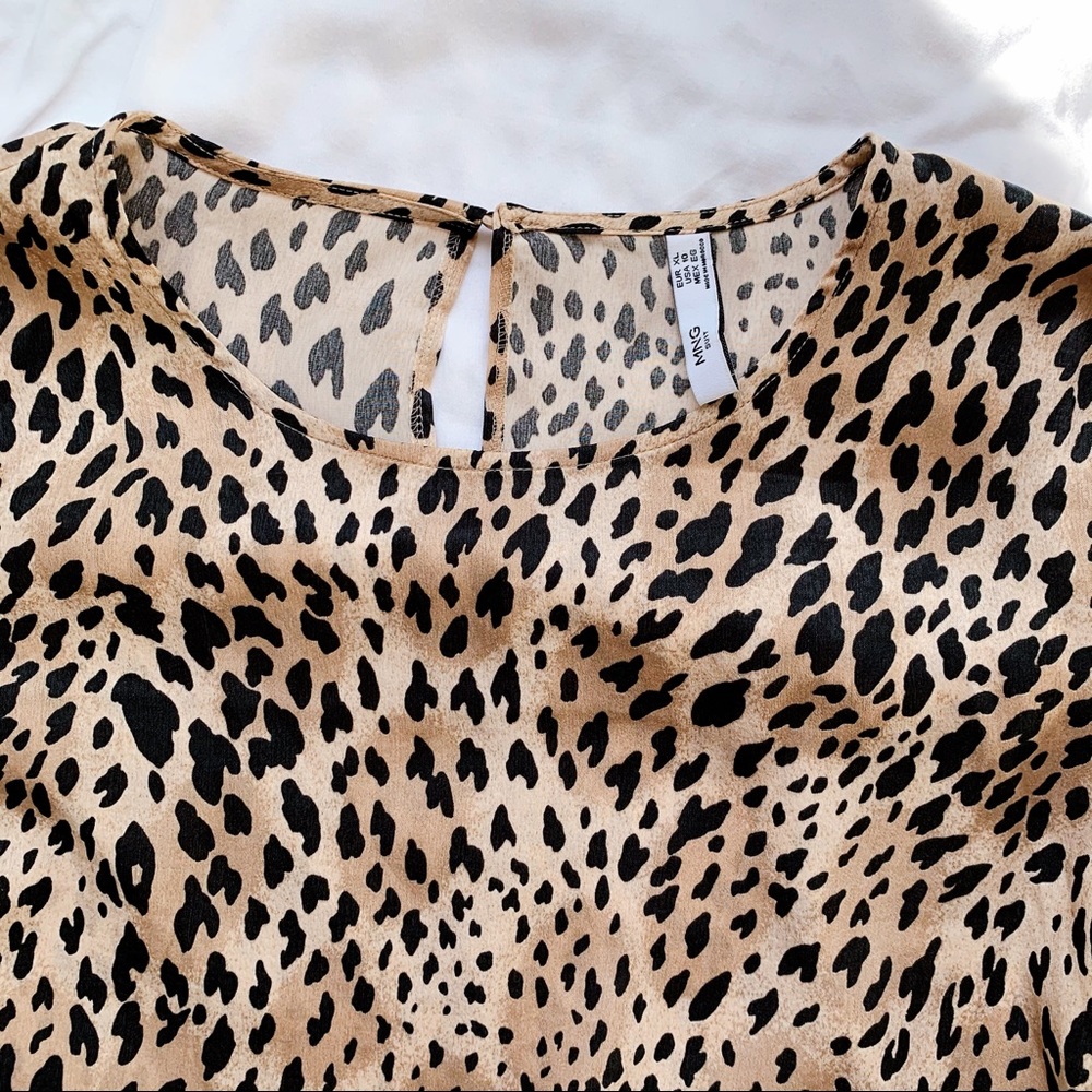 MANGO Elegant Satin Animal Print Long Sleeve Top - Picture 2 of 5